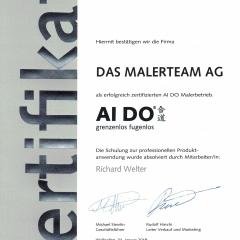 AI DO-Zertifikat für fugenlose Qualitätsarbeit durch das Malerteam AG